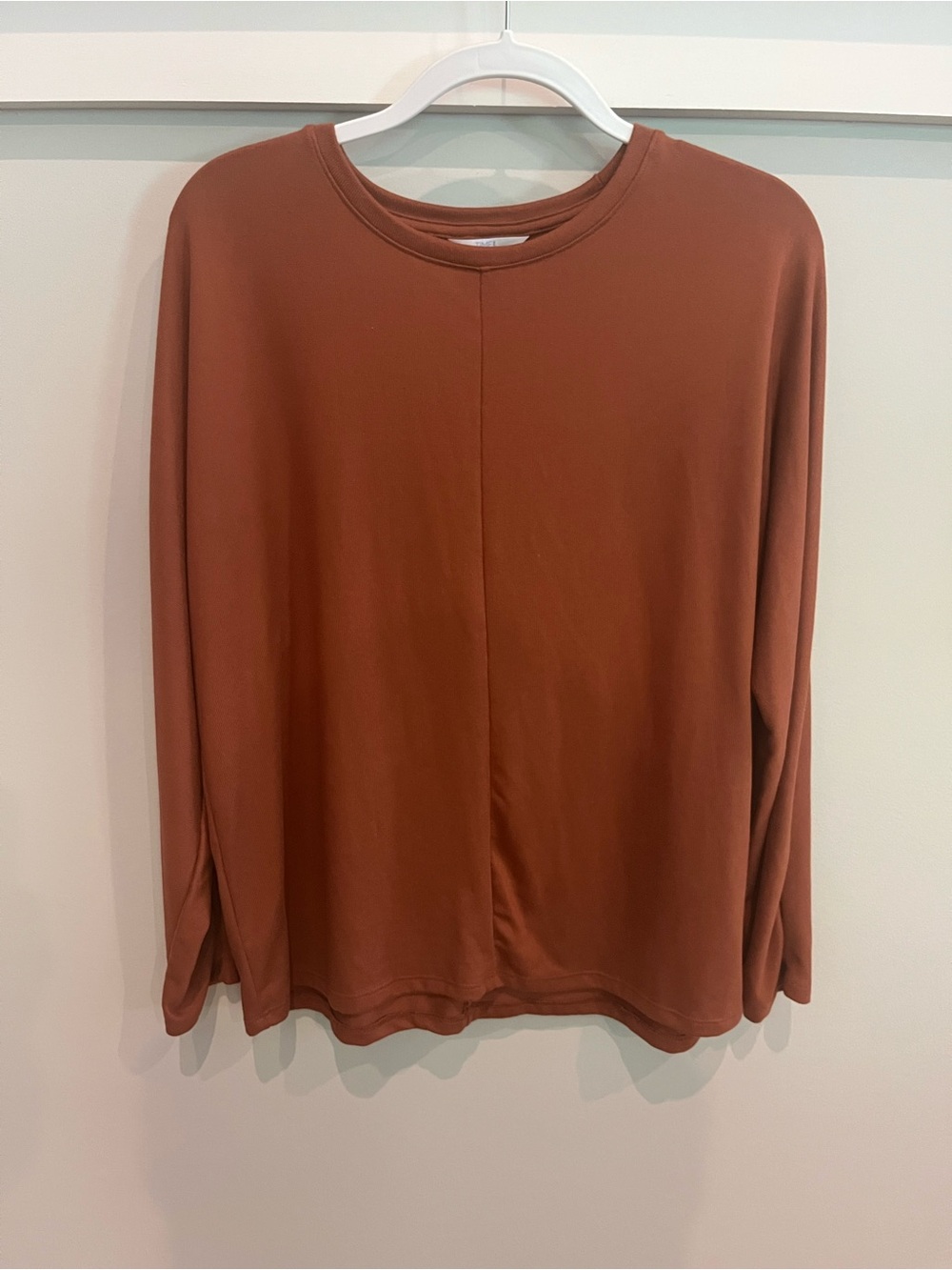 Time and Tru Women's Long-Sleeve Crew Neck Top in Rust